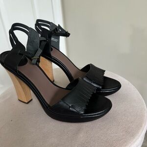 Camper Black and Light Wooden Tone Heel Leather Sandals EU 39